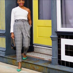 NWT Zara plaid high waisted paper bag pants size m